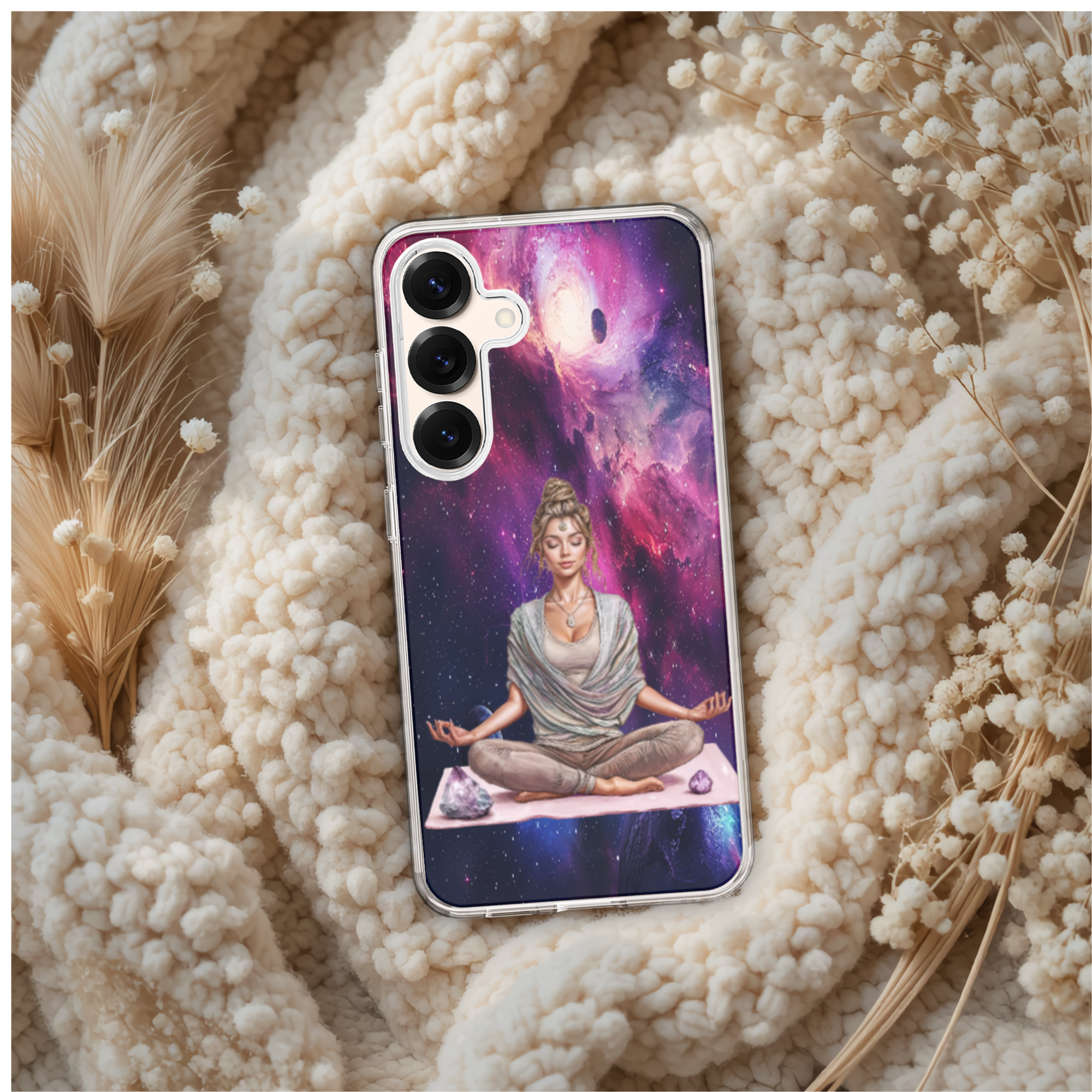 Cosmic LadyTranquility Phone Case for Samsung Galaxy Series, Yoga Lotus Design TPU Cover