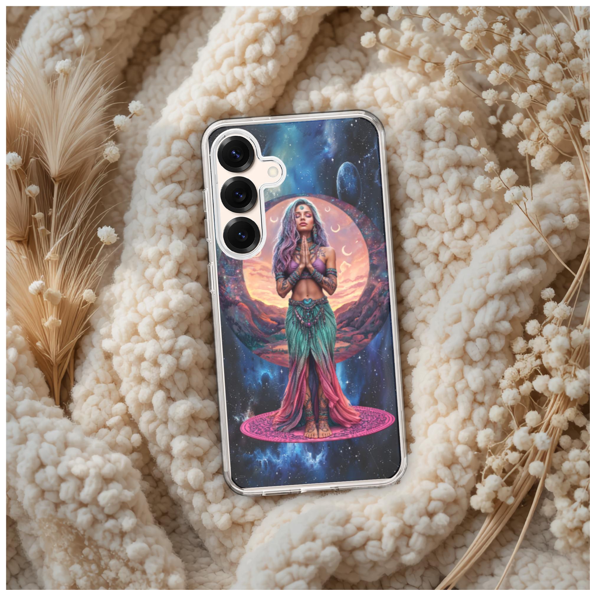 Cosmic Lady Pink Phone Case for Samsung Galaxy Series, Yoga Lotus Design TPU Cover