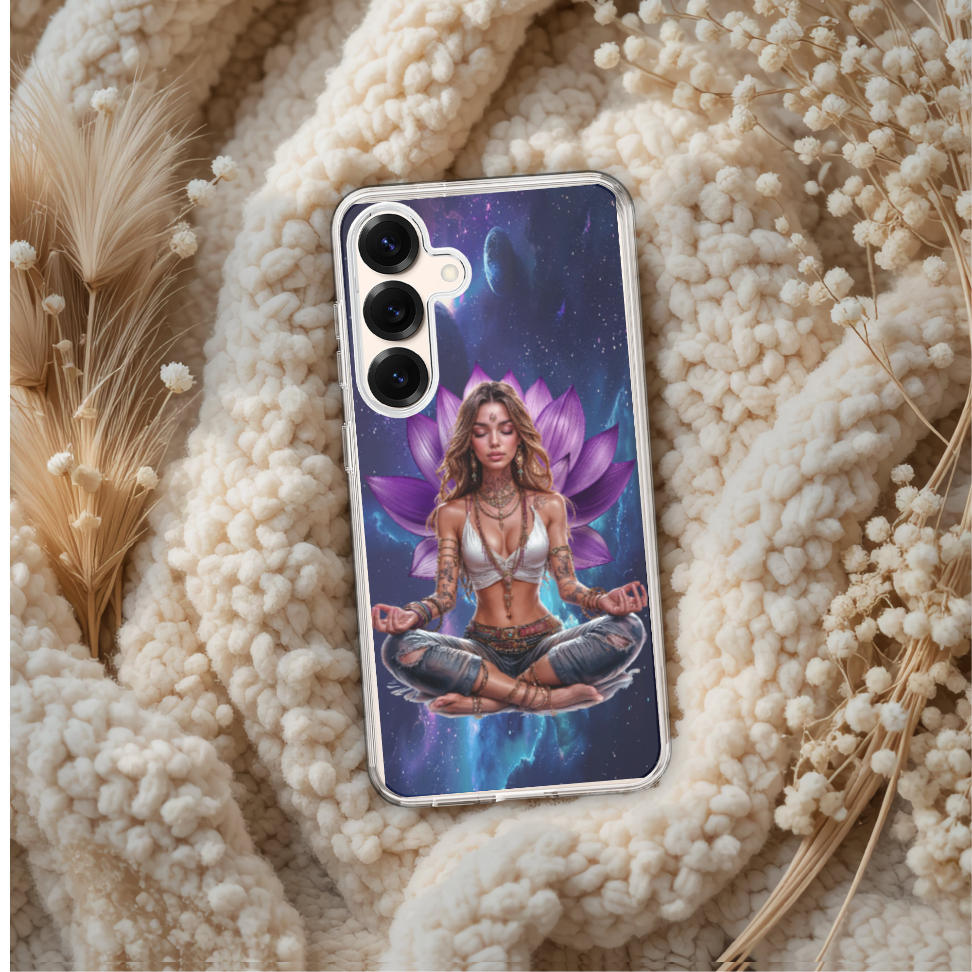 Cosmic Lady Phone Case for Samsung Galaxy Series, Yoga Lotus Design TPU Cover