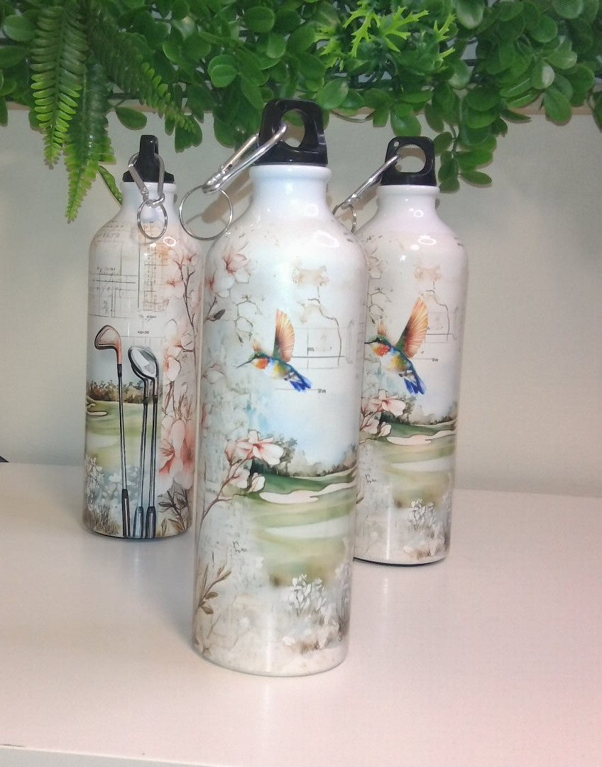 Water Bottle with Hummingbird and Golf Motif