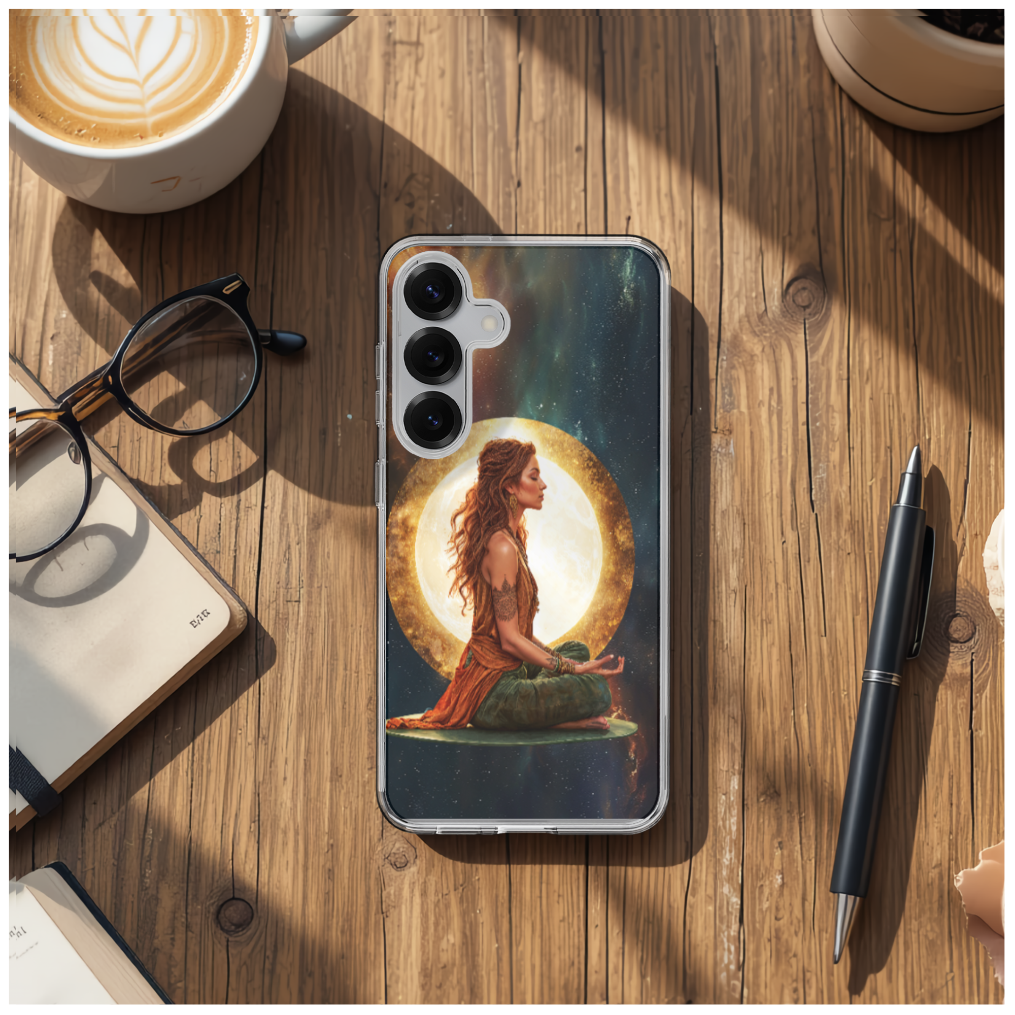 Cosmic Orange Lady Phone Case for Samsung Galaxy Series, Yoga Lotus Design TPU Cover