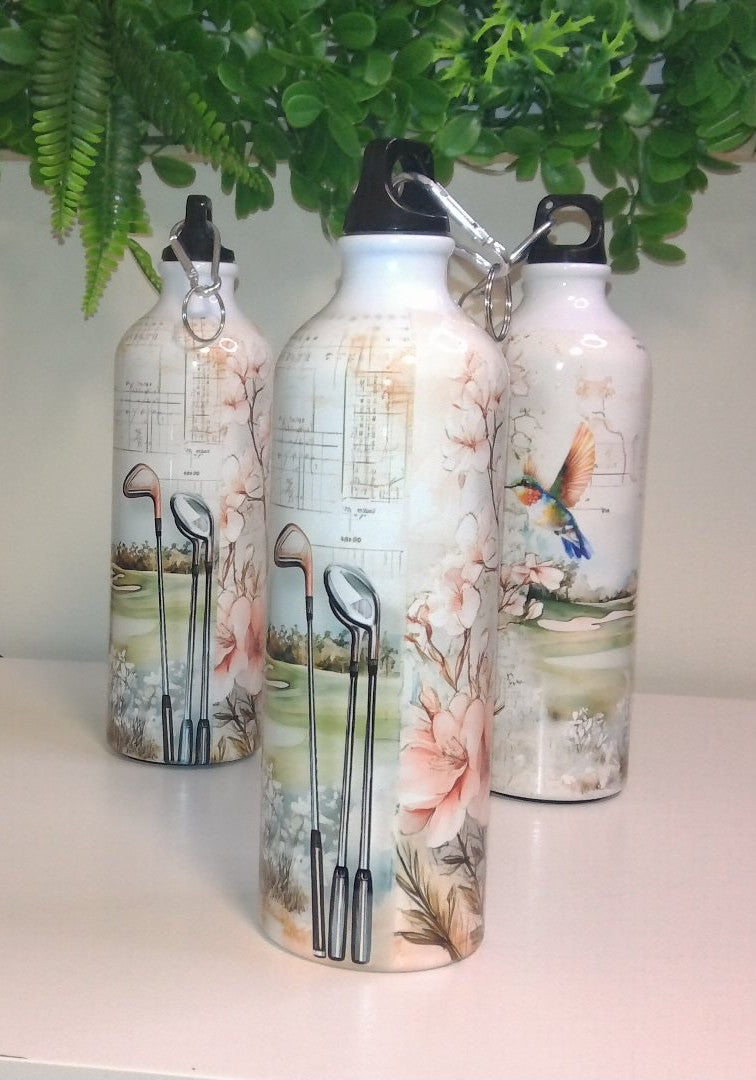Water Bottle with Hummingbird and Golf Motif
