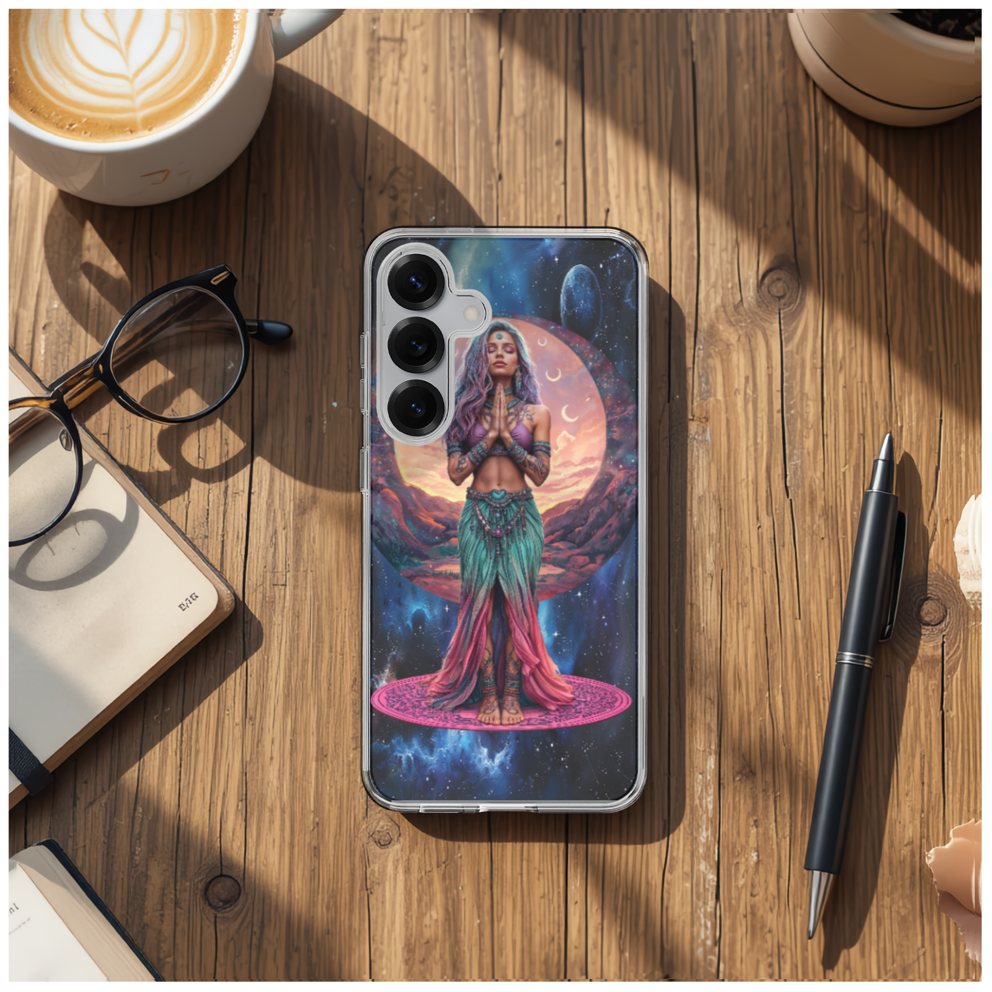 Cosmic Lady Pink Phone Case for Samsung Galaxy Series, Yoga Lotus Design TPU Cover