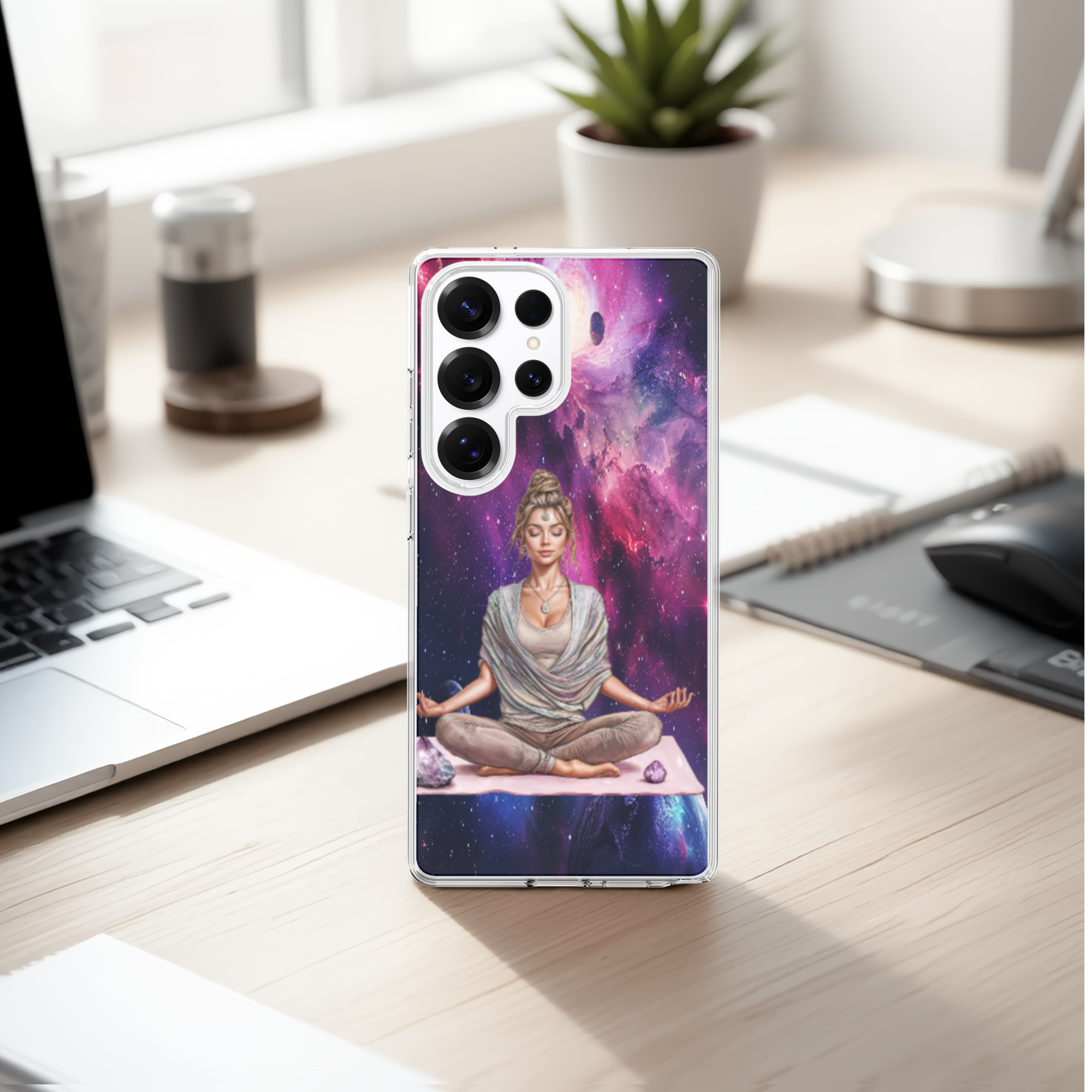 Cosmic LadyTranquility Phone Case for Samsung Galaxy Series, Yoga Lotus Design TPU Cover