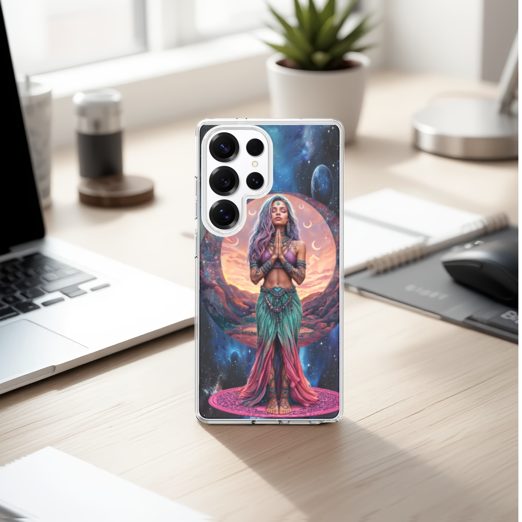 Cosmic Lady Pink Phone Case for Samsung Galaxy Series, Yoga Lotus Design TPU Cover