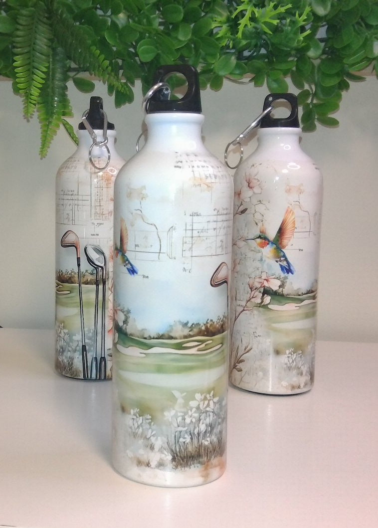 Water Bottle with Hummingbird and Golf Motif