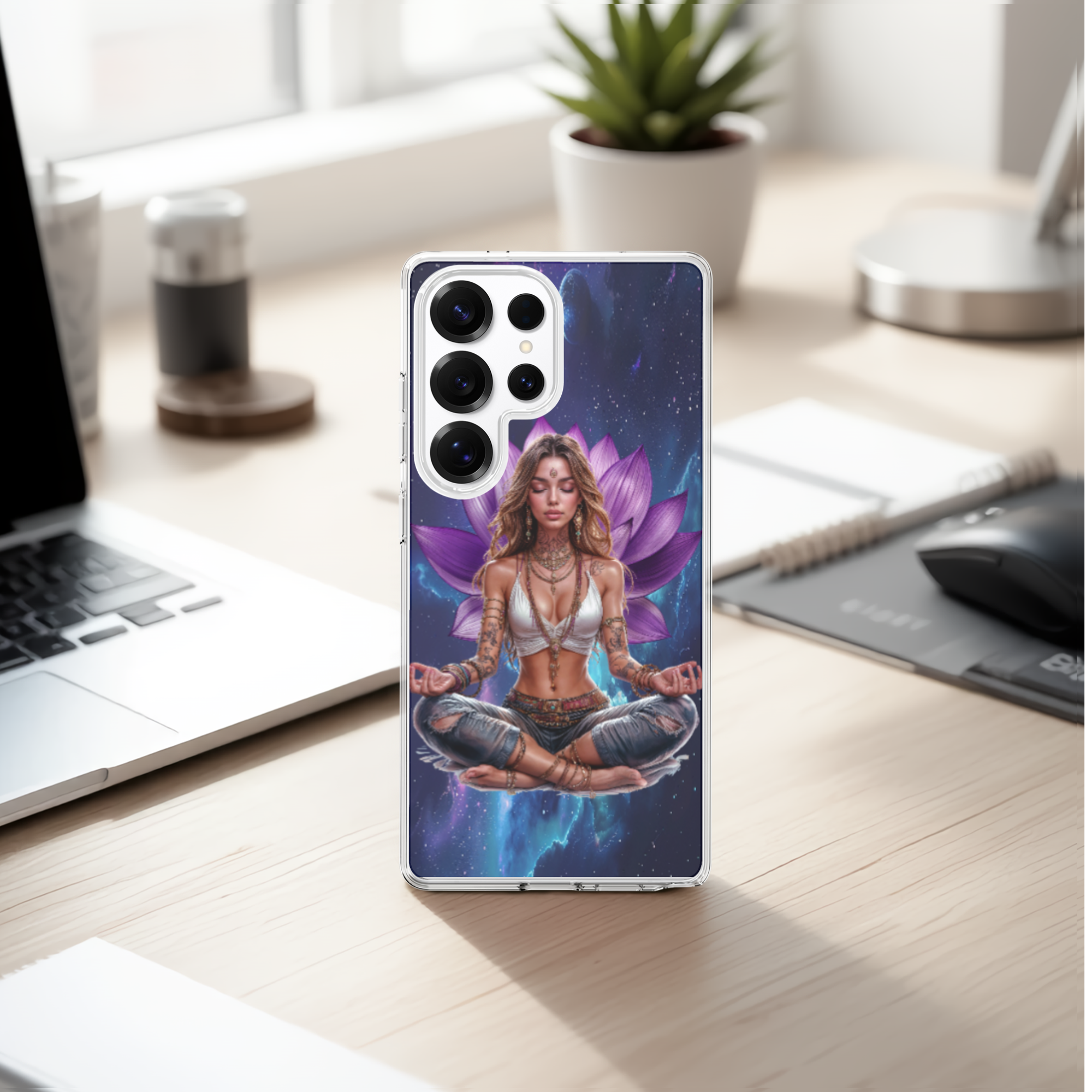 Cosmic Lady Phone Case for Samsung Galaxy Series, Yoga Lotus Design TPU Cover