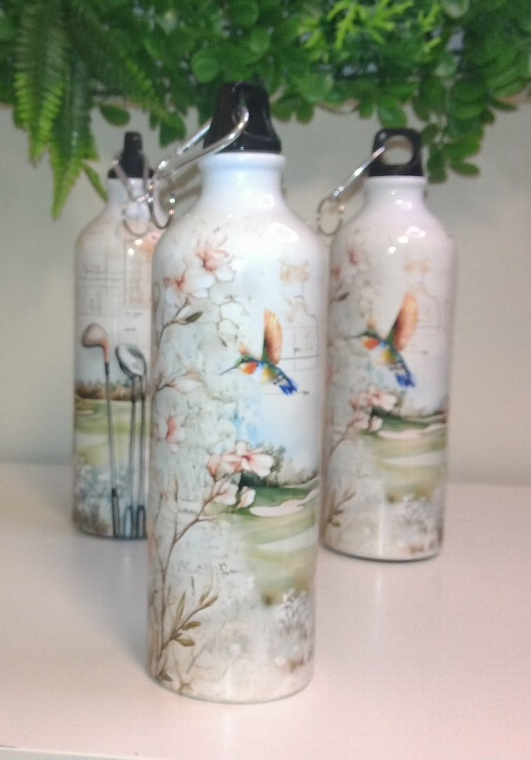Water Bottle with Hummingbird and Golf Motif