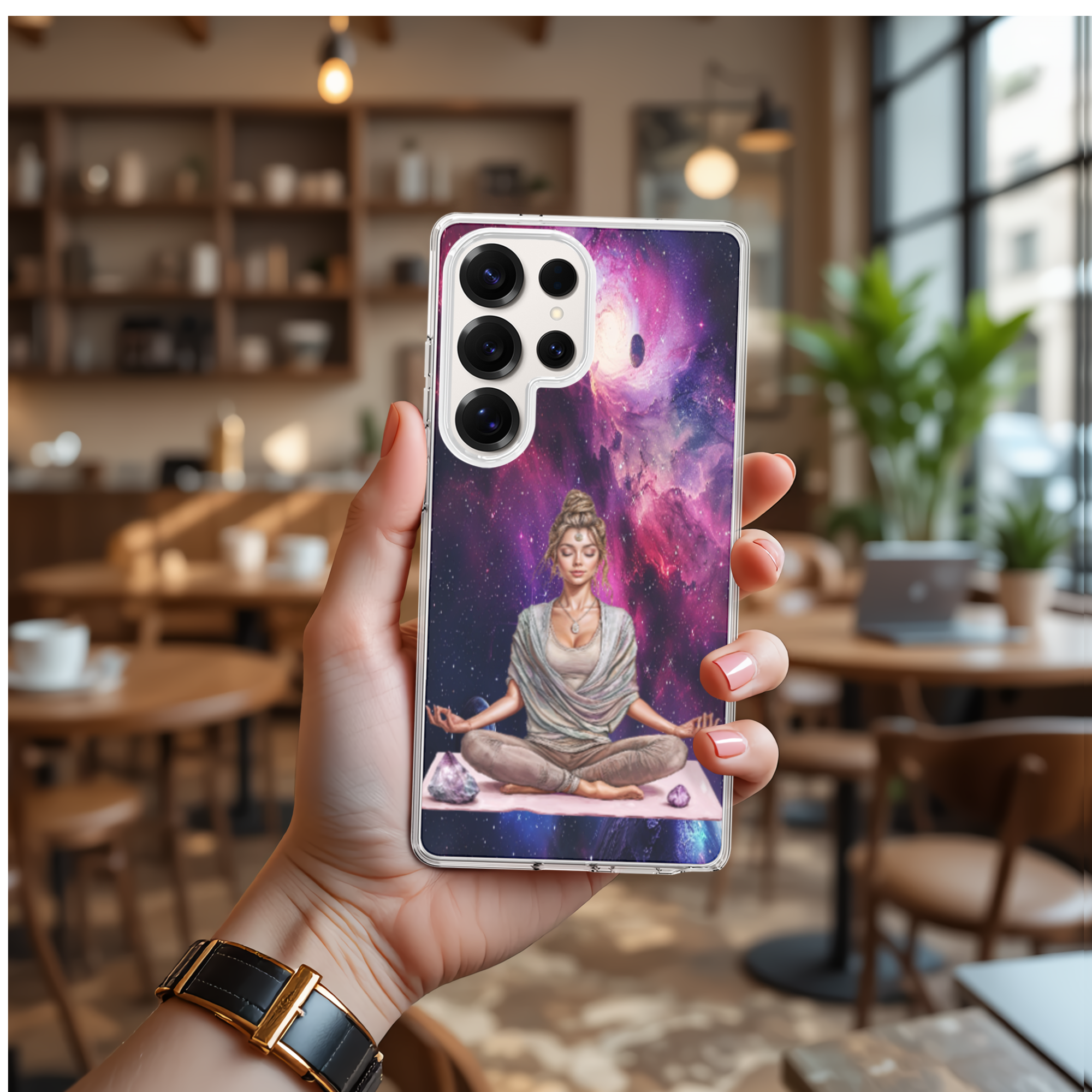 Cosmic LadyTranquility Phone Case for Samsung Galaxy Series, Yoga Lotus Design TPU Cover