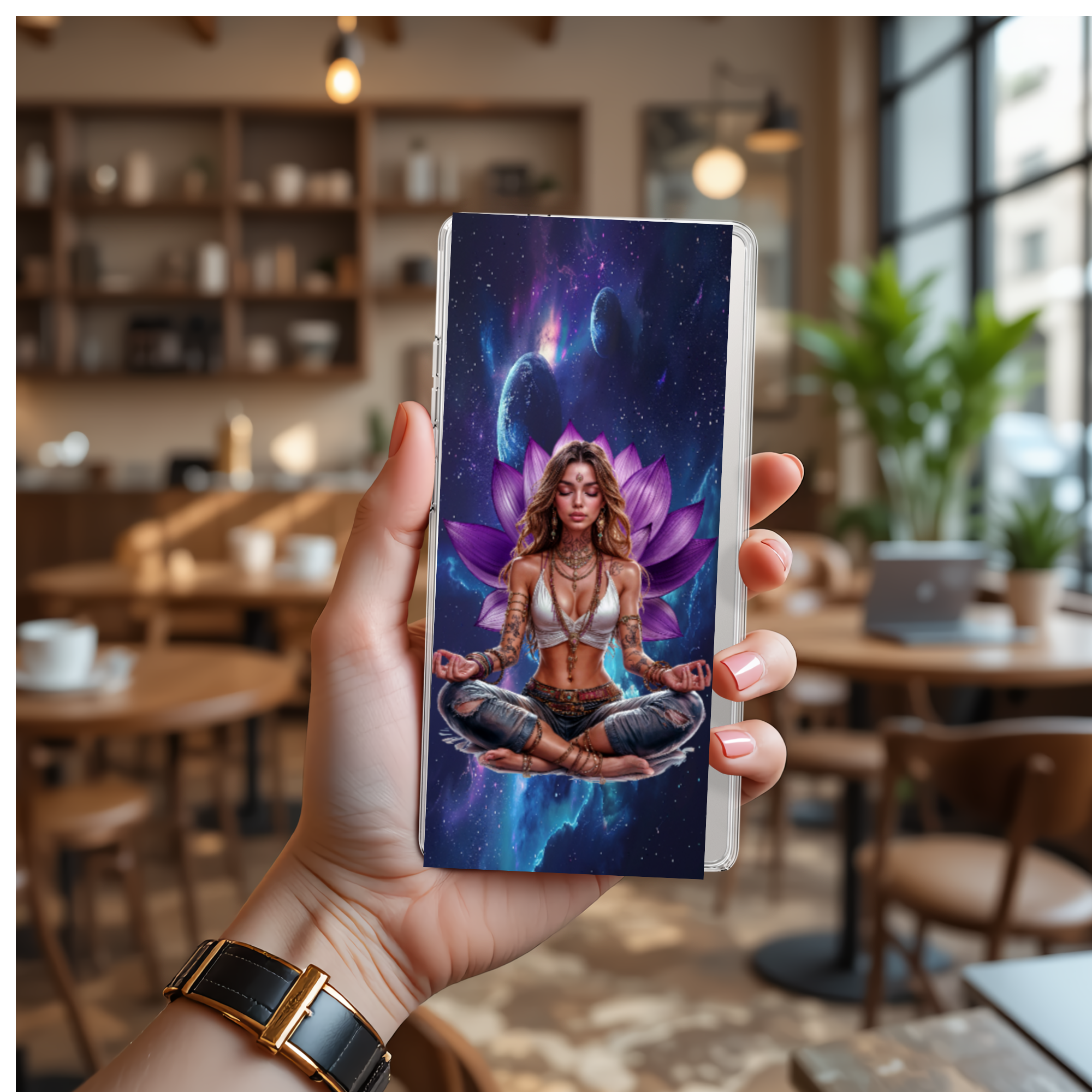 Cosmic Lady Phone Case for Samsung Galaxy Series, Yoga Lotus Design TPU Cover