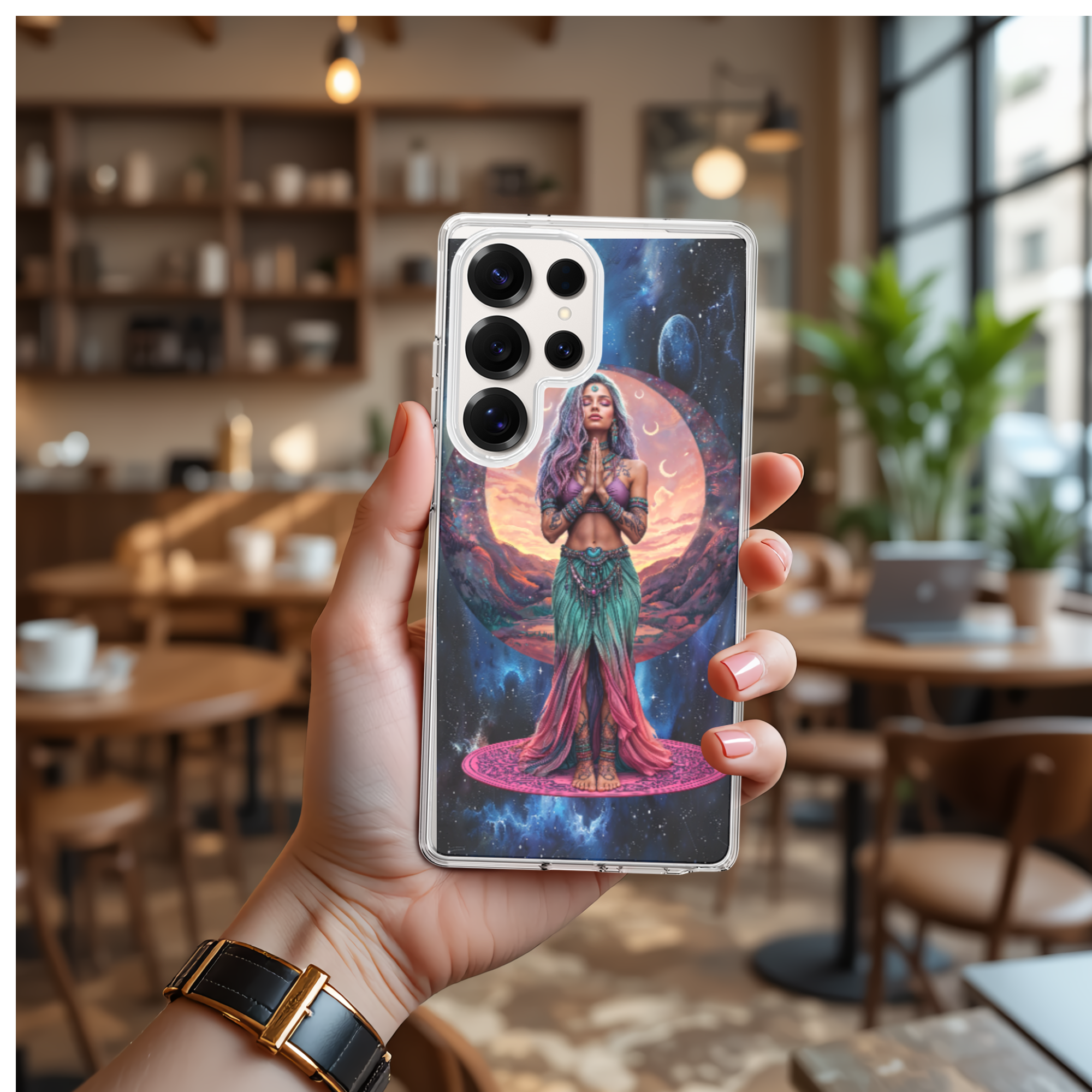 Cosmic Lady Pink Phone Case for Samsung Galaxy Series, Yoga Lotus Design TPU Cover