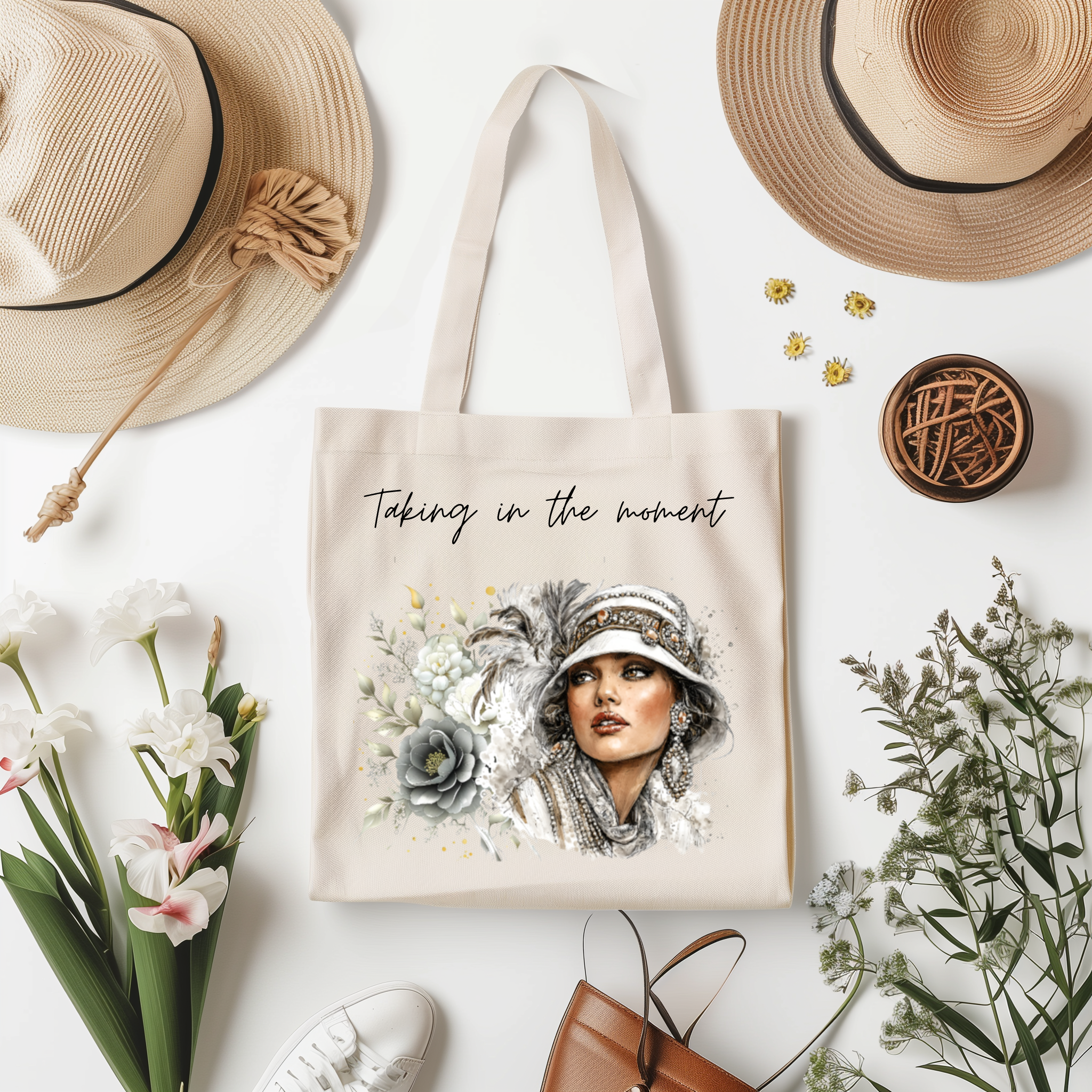 Flapper Girl Tote Bags - Taking in the moment